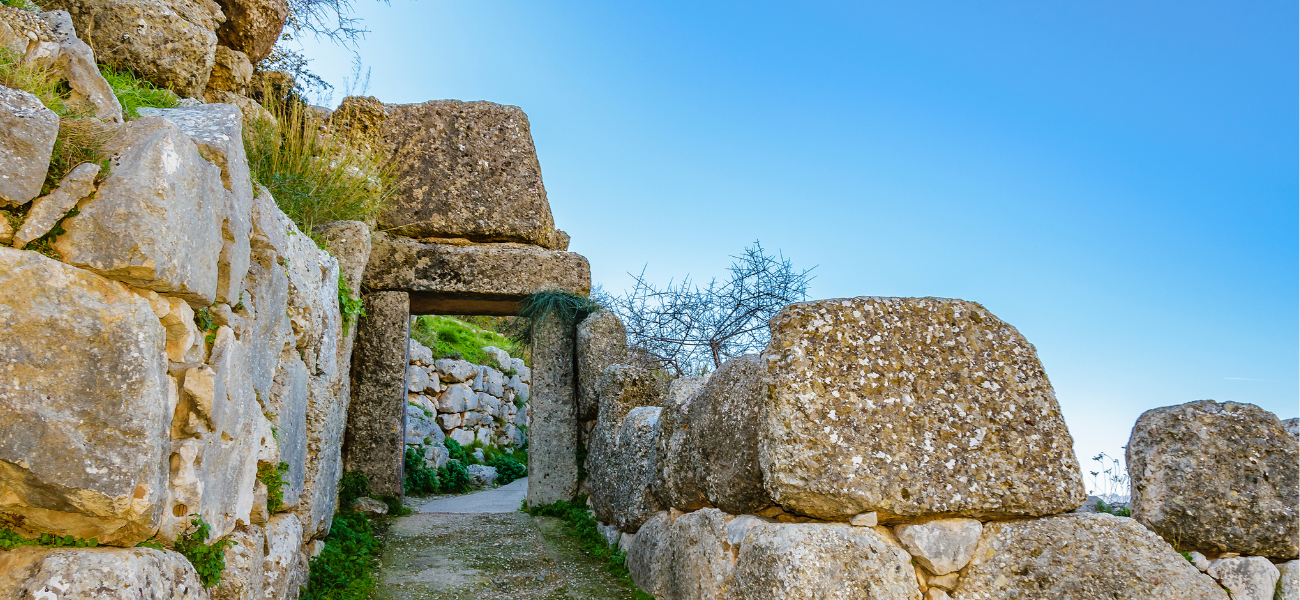 A stone path leading to a stone wall in the Peloponnese
