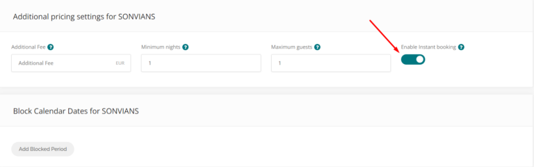 A page screenshot highlighting an "Instant Book" button and clarifying its distinction from the "Request Booking" feature.