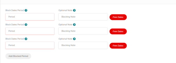The page displays a screen shot of a shopping cart with options to turn off dates when no availability exists for a specific listing.