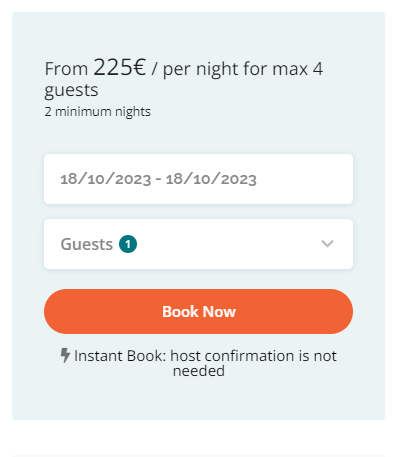 A booking page for a hotel reservation, highlighting the difference between instant book and on request options.