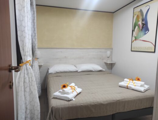 A bed or beds in a room with towels on it.