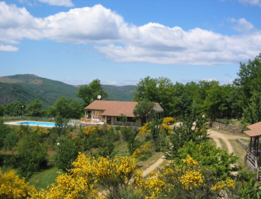 A house with a pool.