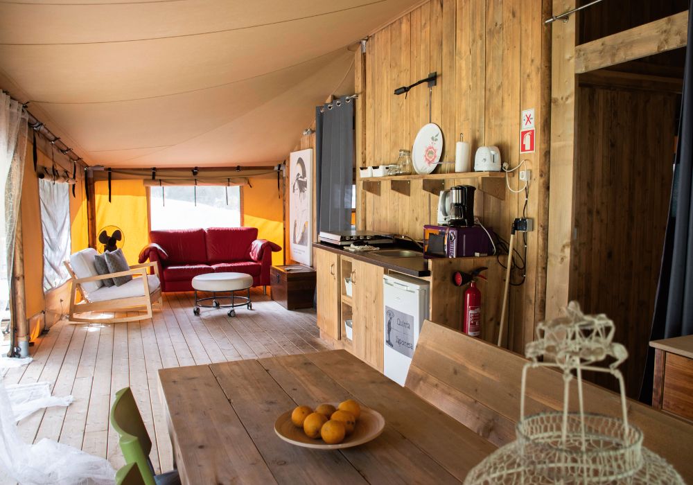 Discover South Europe's Gems: A kitchen and dining area in an exclusive tent.