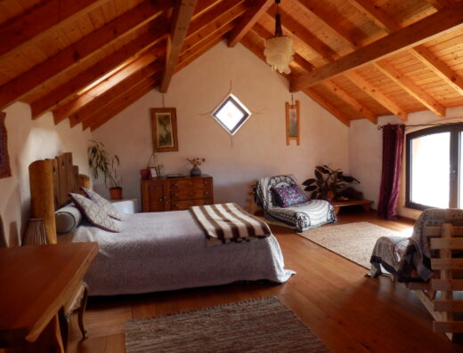 Wooden beams in the ceiling.